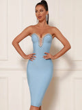 Hilo Bandage Strapless Rhinestone Deep Cleavage Dress