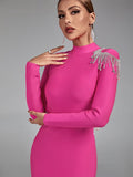 Irie Long Sleeve Bandage Rhinestone Tassel Dress - SunsetFashionLA