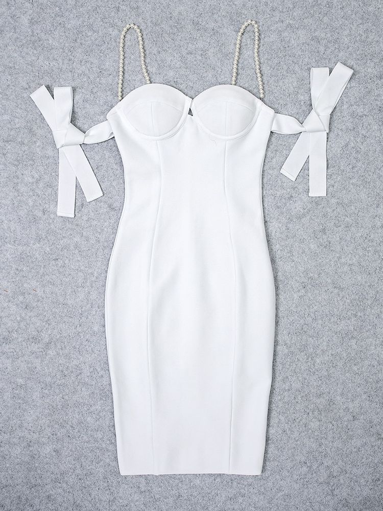 Jewel Bandage Pearl Straps Dress - SunsetFashionLA