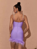 Joanne Rhinestone Bandage Dress with Feathers - SunsetFashionLA