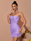 Joanne Rhinestone Bandage Dress with Feathers - SunsetFashionLA