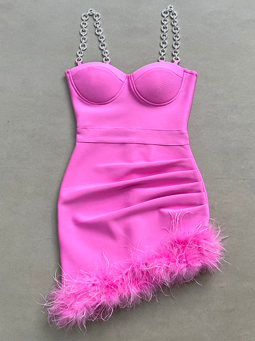 Joanne Rhinestone Bandage Dress with Feathers - SunsetFashionLA