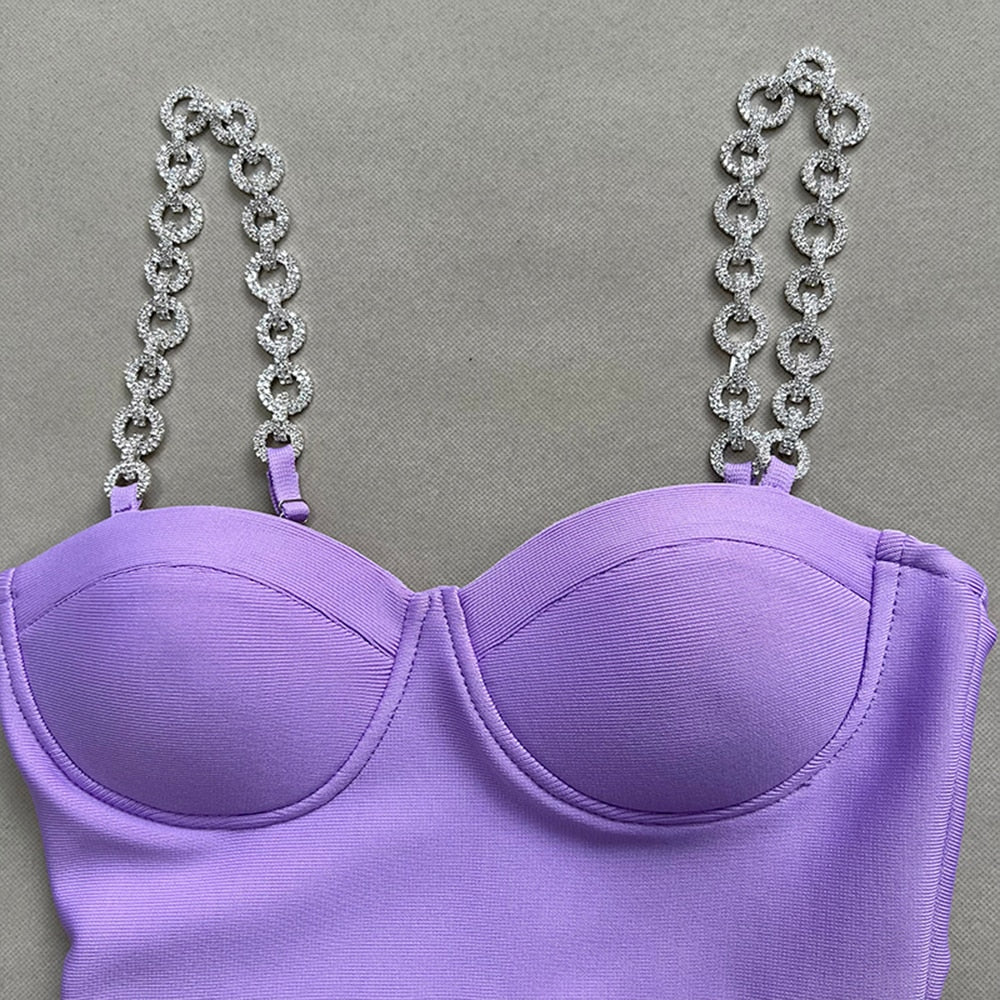 Joanne Rhinestone Bandage Dress with Feathers - SunsetFashionLA