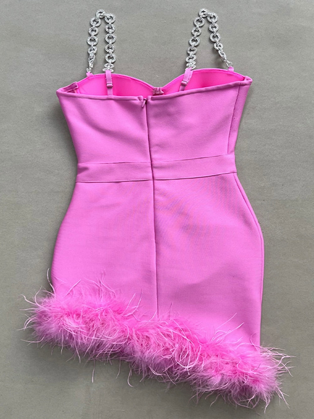 Joanne Rhinestone Bandage Dress with Feathers - SunsetFashionLA