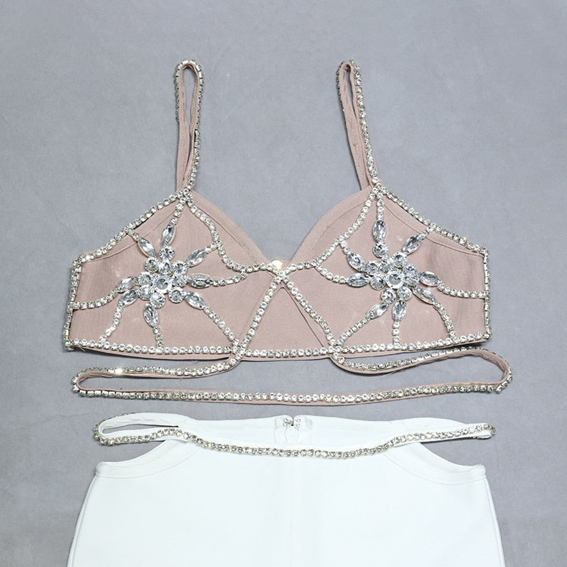 Jobelle Bandage Two Piece Rhinestone Two Piece Set - SunsetFashionLA