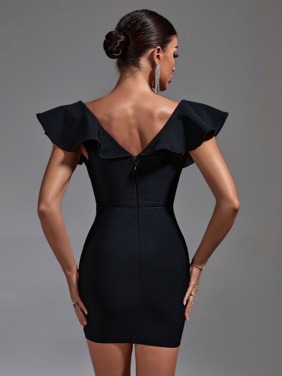 Leah Bandage Ruffle Shoulders Dress - SunsetFashionLA