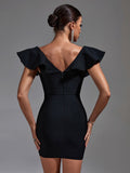 Leah Bandage Ruffle Shoulders Dress - SunsetFashionLA