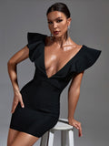 Leah Bandage Ruffle Shoulders Dress - SunsetFashionLA