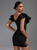 Leah Bandage Ruffle Shoulders Dress - SunsetFashionLA