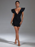 Leah Bandage Ruffle Shoulders Dress - SunsetFashionLA