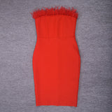 Lessie Strapless Feather Bandage Dress - SunsetFashionLA