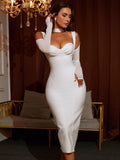 Liliana Bandage Off Shoulder Long Sleeve Dress - SunsetFashionLA