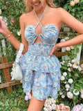 Lillee Halter Cut Out Floral Dress - SunsetFashionLA