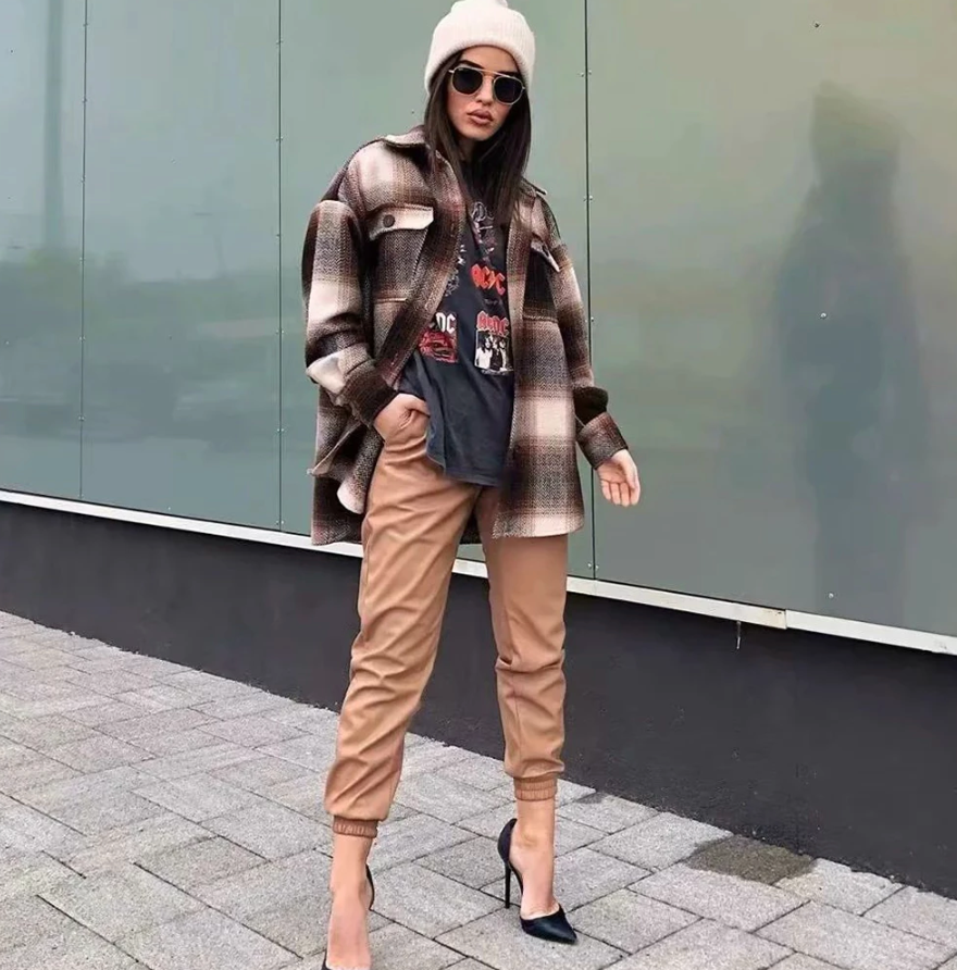 Lindy Oversized Plaid Jacket - SunsetFashionLA