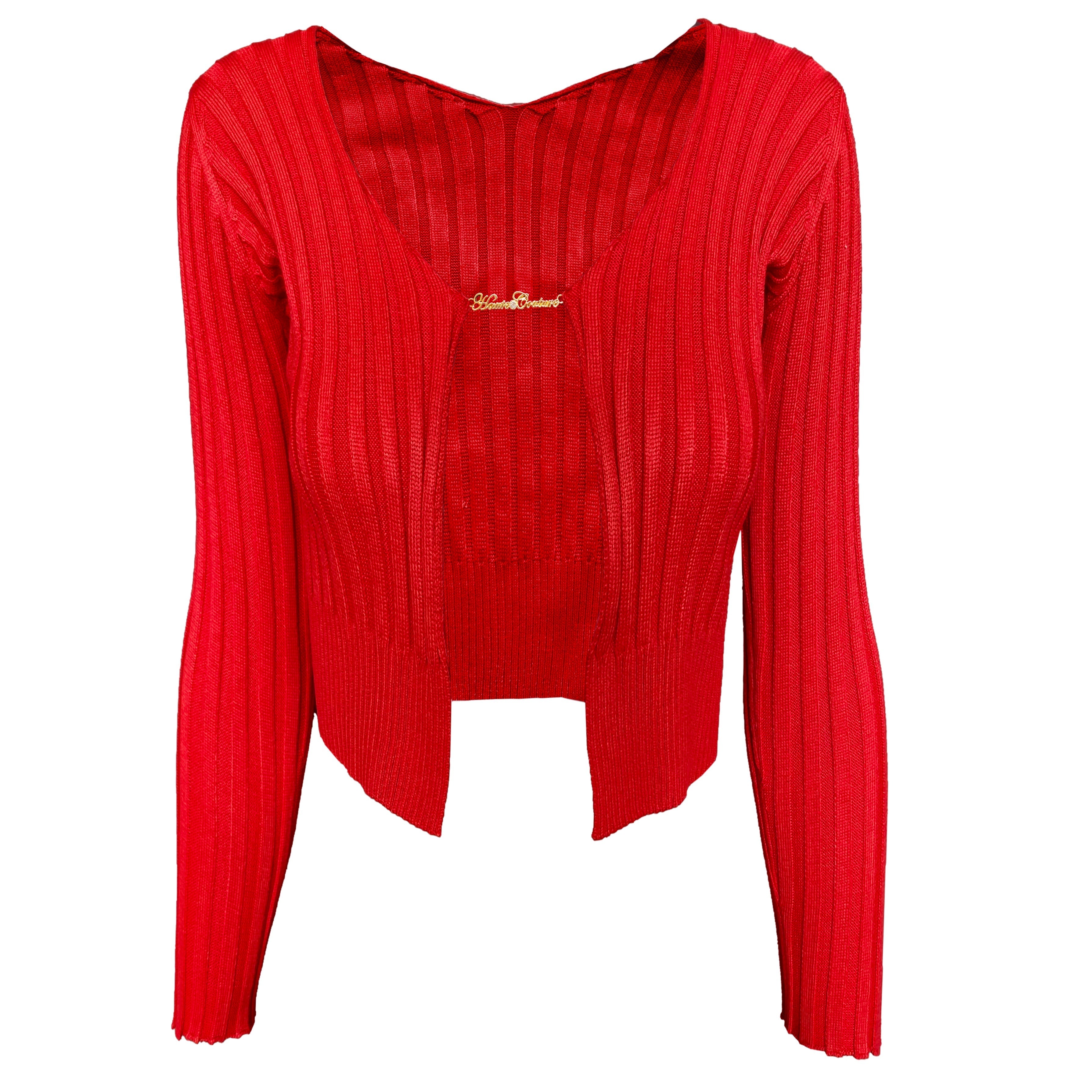 Lorna Chain Detail Open Front Knitted Long Sleeve Top - SunsetFashionLA