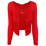 Lorna Chain Detail Open Front Knitted Long Sleeve Top - SunsetFashionLA