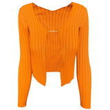 Lorna Chain Detail Open Front Knitted Long Sleeve Top - SunsetFashionLA