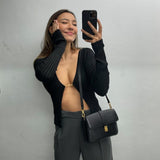 Lorna Chain Detail Open Front Knitted Long Sleeve Top - SunsetFashionLA