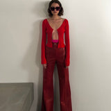 Lorna Chain Detail Open Front Knitted Long Sleeve Top - SunsetFashionLA