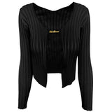 Lorna Chain Detail Open Front Knitted Long Sleeve Top - SunsetFashionLA