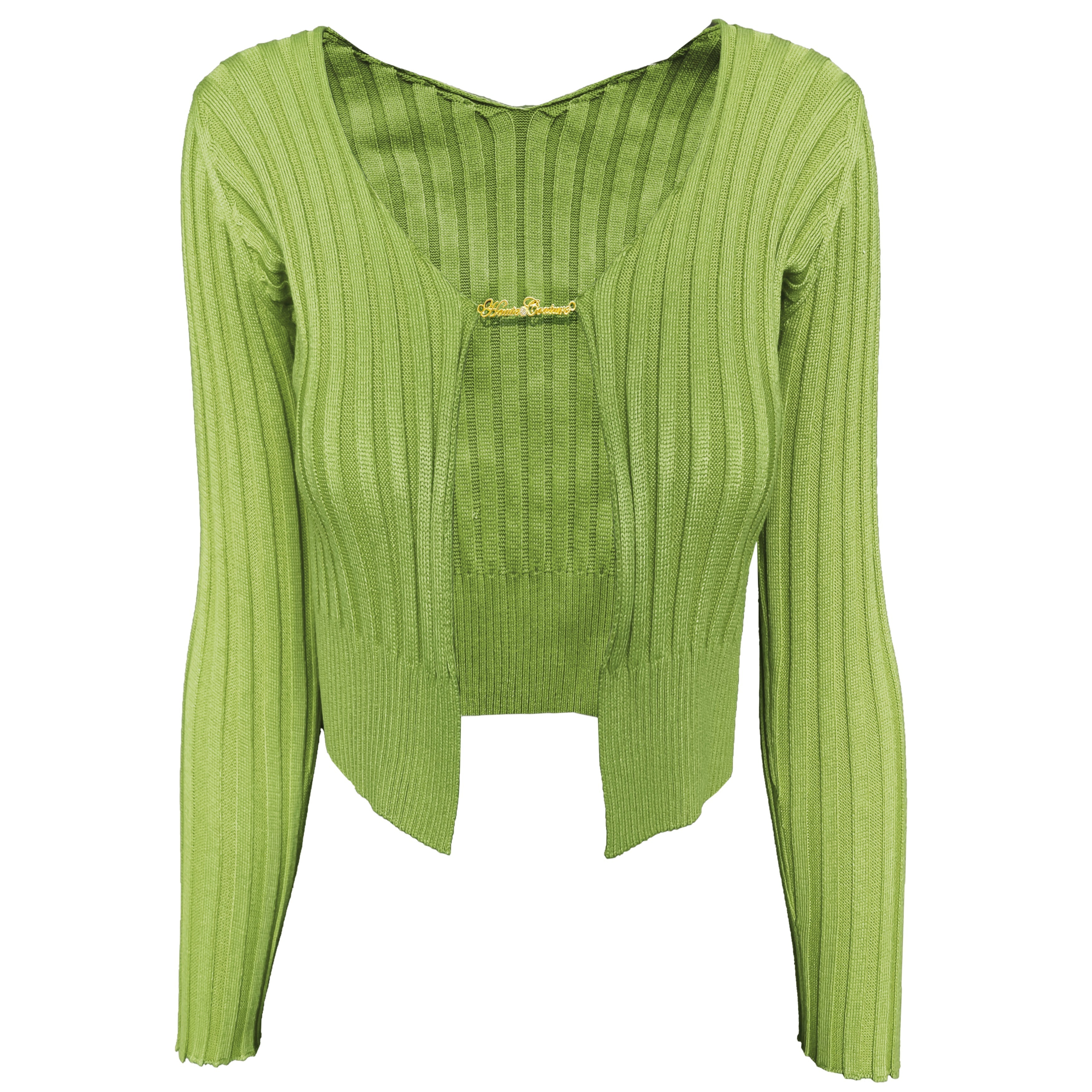 Lorna Chain Detail Open Front Knitted Long Sleeve Top - SunsetFashionLA