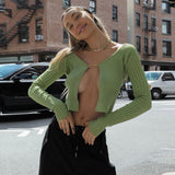 Lorna Chain Detail Open Front Knitted Long Sleeve Top - SunsetFashionLA