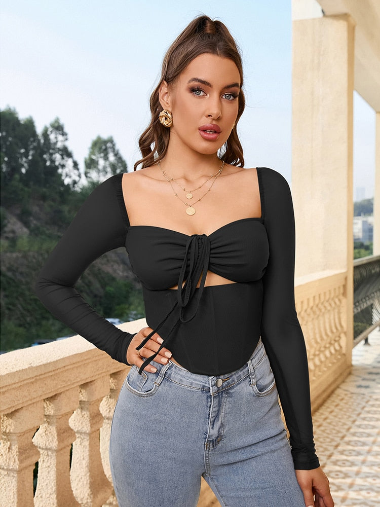 Lucy Long Sleeve Cut Out Top - SunsetFashionLA