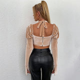 Madison Long Sleeve Cropped Velvet Halter Top - SunsetFashionLA