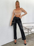 Madison Long Sleeve Cropped Velvet Halter Top - SunsetFashionLA