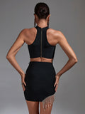 Meara Bandage Rhinestone Two Piece Dress Set - SunsetFashionLA
