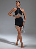 Meara Bandage Rhinestone Two Piece Dress Set - SunsetFashionLA