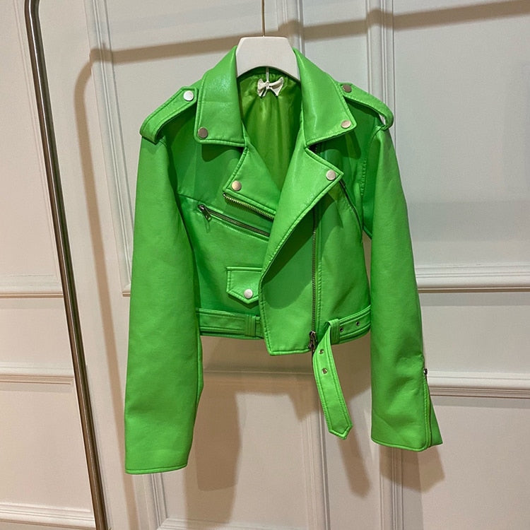 Meina Green Biker Leather Jacket - SunsetFashionLA