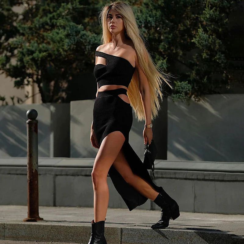 Miley One Shoulder Cut Out Set - SunsetFashionLA