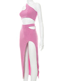 Miley One Shoulder Cut Out Set - SunsetFashionLA