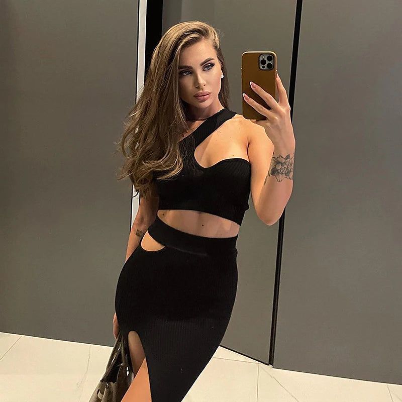 Miley One Shoulder Cut Out Set - SunsetFashionLA