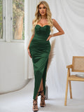 Morella Satin Dress With A High Slit - SunsetFashionLA