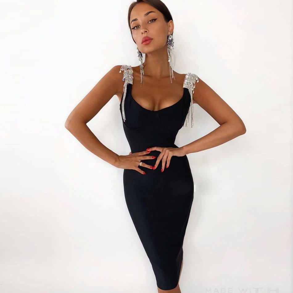 Muse Bandage Dress with Rhinestones - SunsetFashionLA