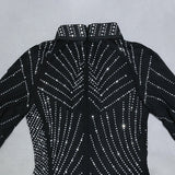 Nathalie Mesh Rhinestone Feather Long Sleeve Dress - SunsetFashionLA