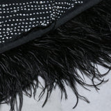 Nathalie Mesh Rhinestone Feather Long Sleeve Dress - SunsetFashionLA