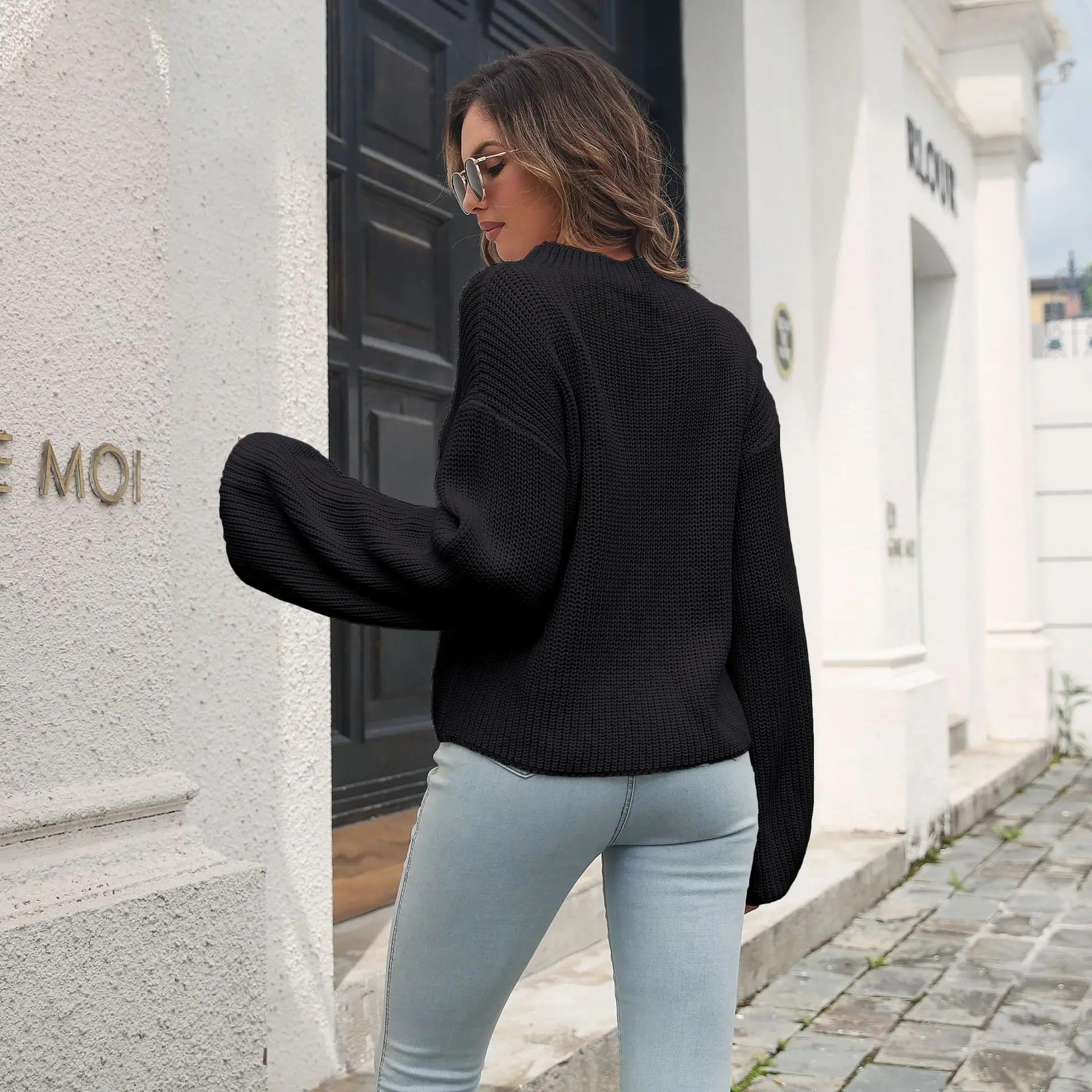 Nereida Lantern Sleeve Knit Sweater - SunsetFashionLA