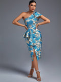 Novalie Jacquard One Shoulder Ruffle Dress