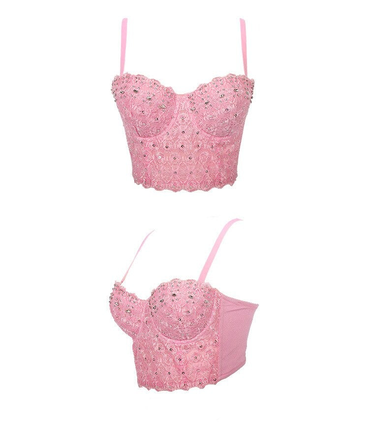 Novalie Rhinestone Corset Style Cropped Top - SunsetFashionLA