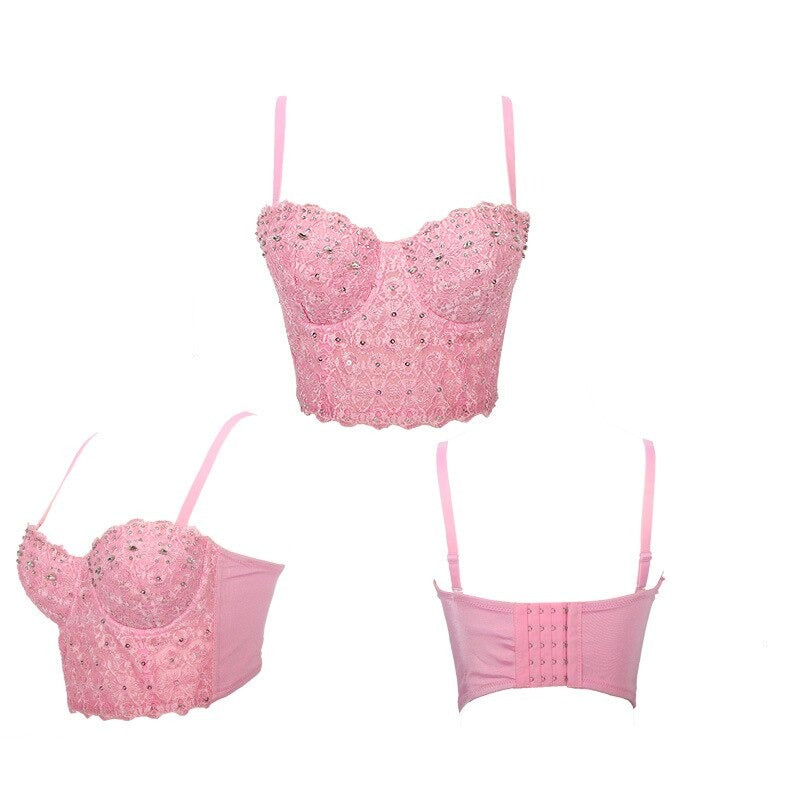 Novalie Rhinestone Corset Style Cropped Top - SunsetFashionLA