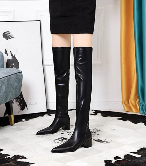 Over Knee High Boots Vegan Leather Boots - SunsetFashionLA
