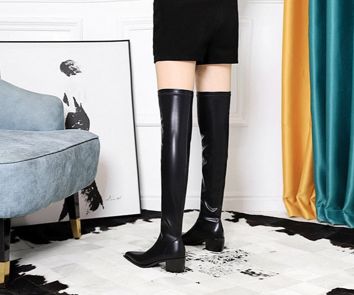 Over Knee High Boots Vegan Leather Boots - SunsetFashionLA