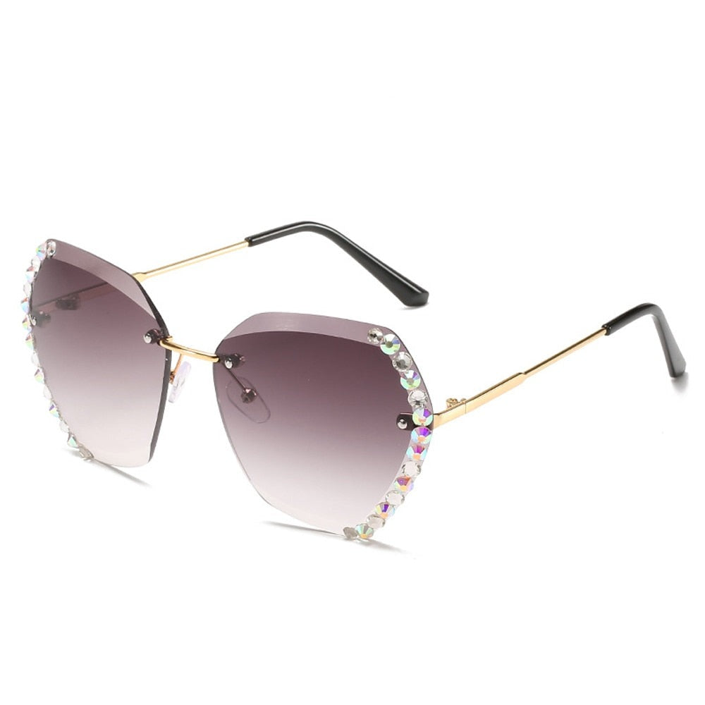 Oversized Rimless Rhinestone Sunglasses - SunsetFashionLA