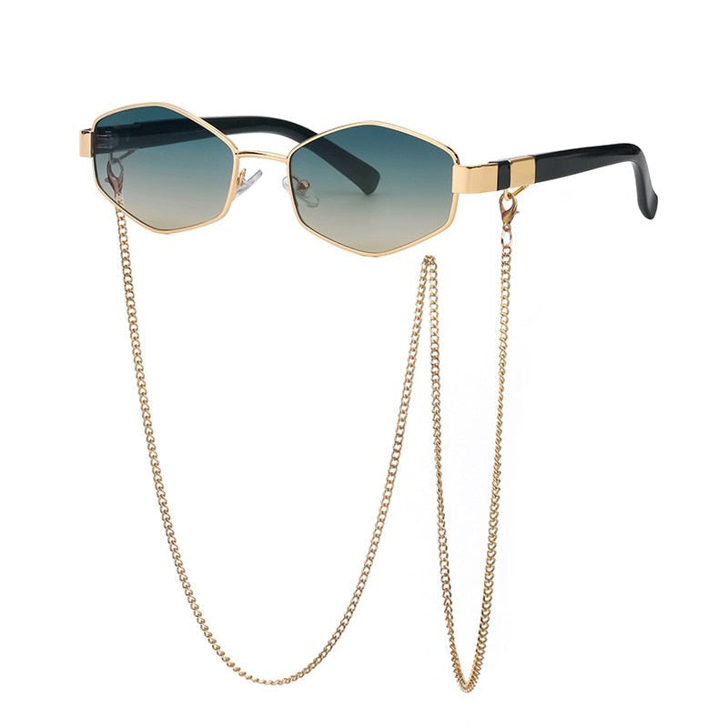 Retro Hexagon With Chain Sunglasses - SunsetFashionLA