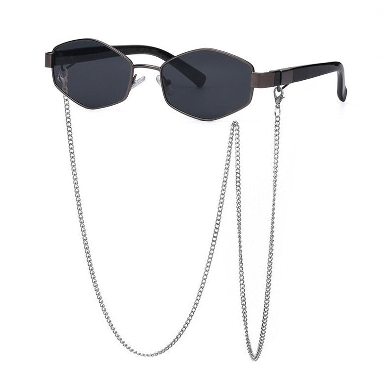 Retro Hexagon With Chain Sunglasses - SunsetFashionLA