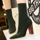 Satin Stretch Block Heel Ankle Boots - SunsetFashionLA