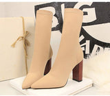 Satin Stretch Block Heel Ankle Boots - SunsetFashionLA